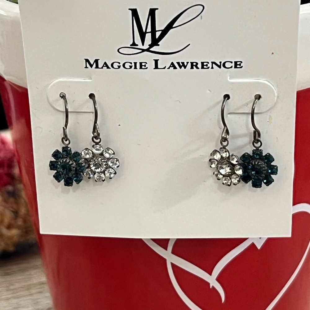 Maggie Lawrence Crystal Flower Dangle Earrings Set Black Clear
